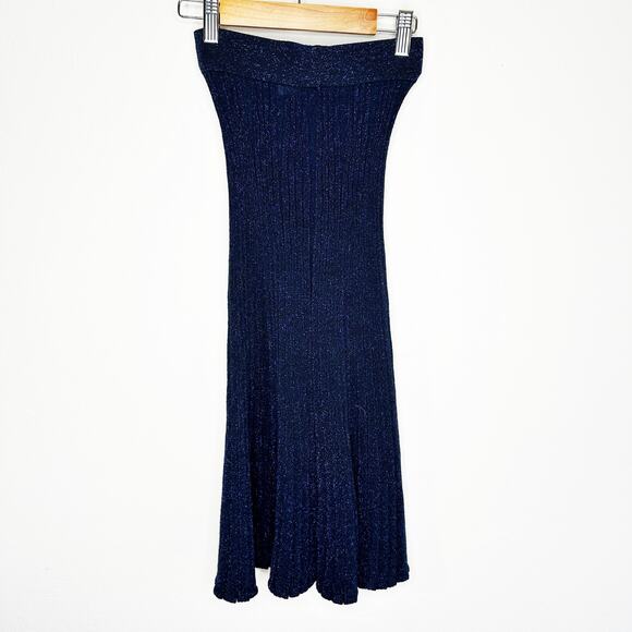 & Other Stories Glittery Pleated Rib Knit Midnight Navy Blue Sheer Midi Skirt XS - Picture 13 of 13